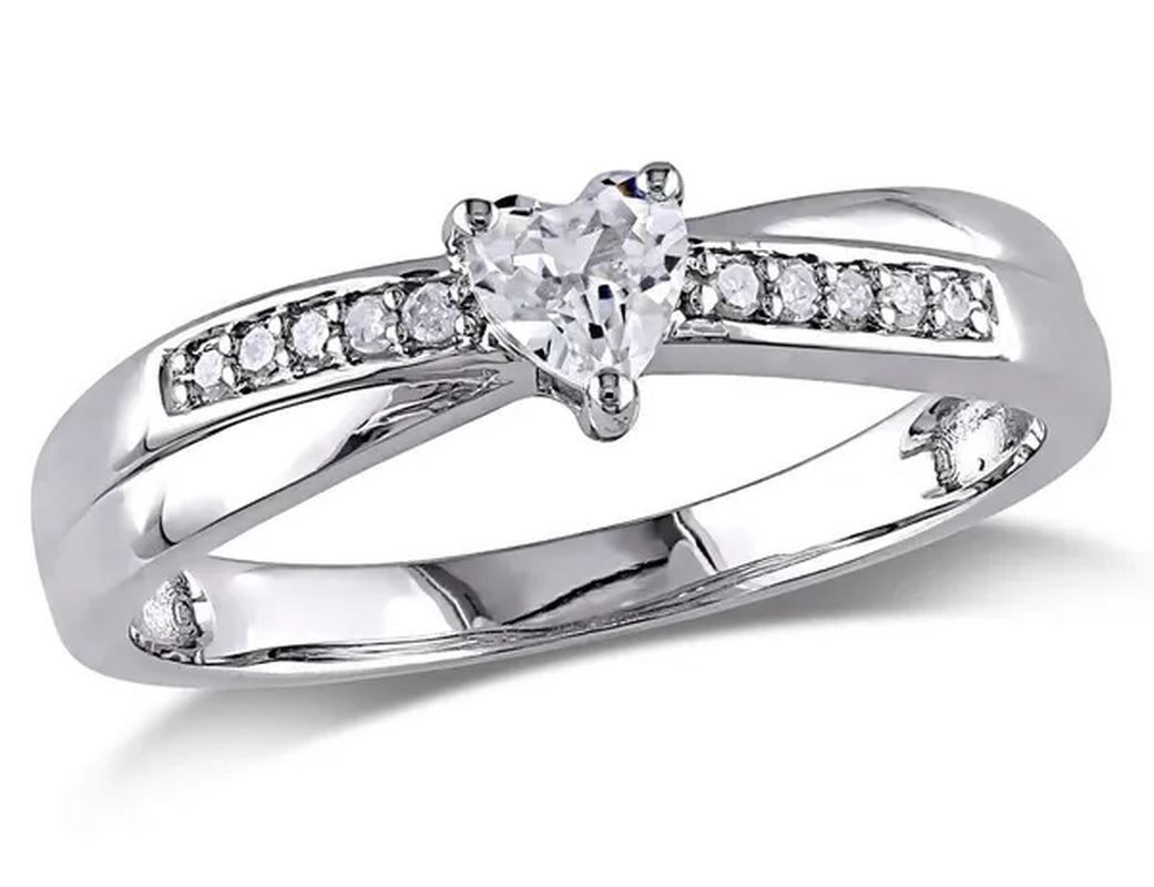 1/4 Carat (Ctw) Lab-Created Synthetic White Sapphire Heart Ring with Diamonds in Sterling Silver - WORLD TIME VISITS