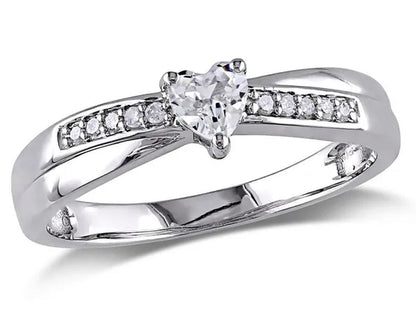 1/4 Carat (Ctw) Lab-Created Synthetic White Sapphire Heart Ring with Diamonds in Sterling Silver - WORLD TIME VISITS