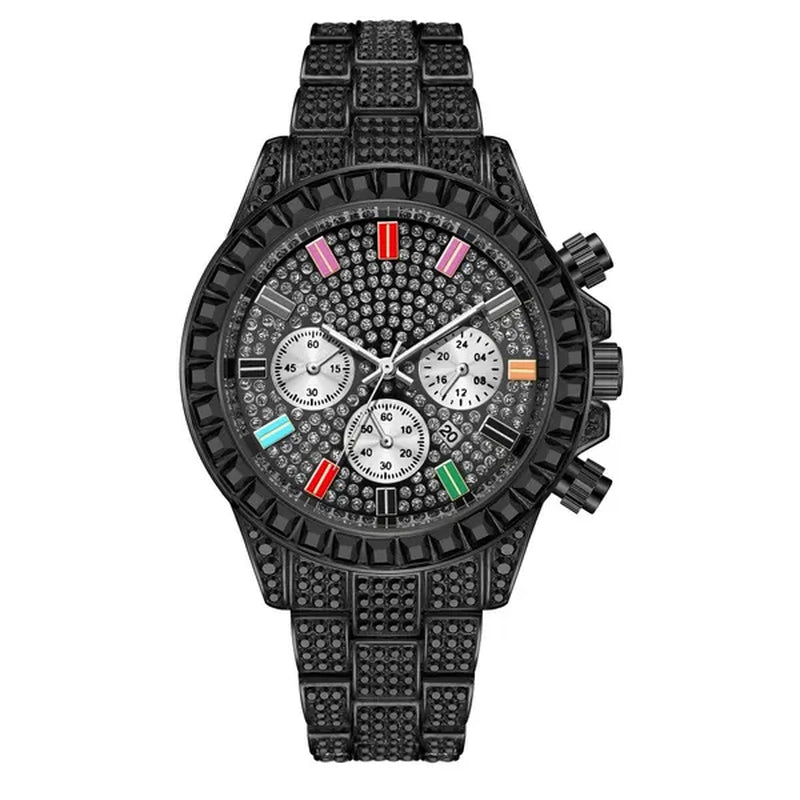 Men Watch Luxury Brand  Mens Gold men Watch Quartz Clock Chronograph colorful Diamond Steel Iced Out Watch Reloj Hombre