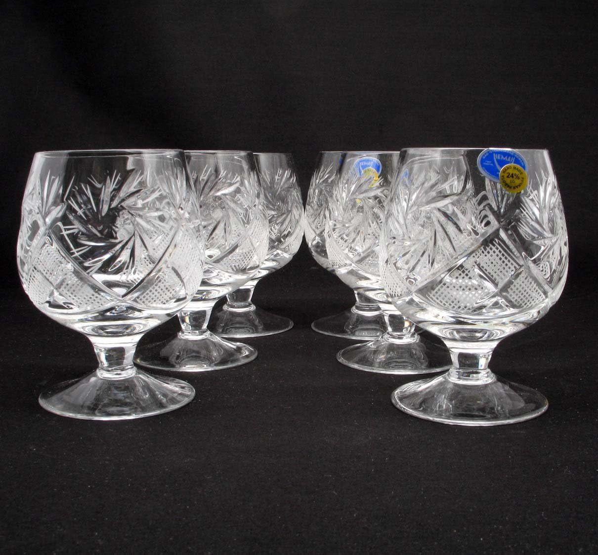 Set of 6 Russian Cut Crystal Cognac/Brandy Snifters Handmade - WORLD TIME VISITS