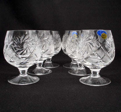 Set of 6 Russian Cut Crystal Cognac/Brandy Snifters Handmade - WORLD TIME VISITS