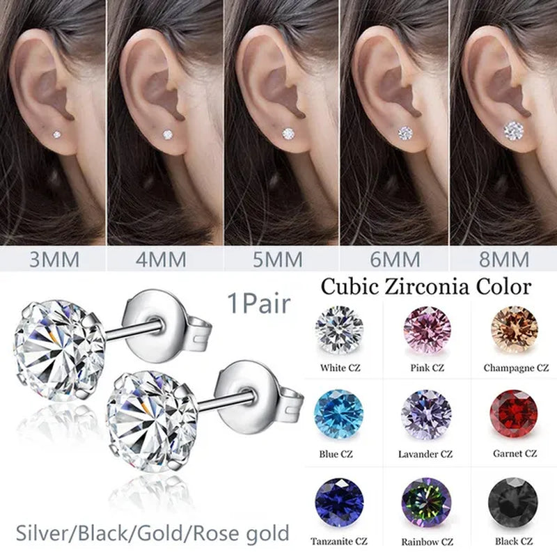1 Pairs 3-8Mm Unisex Stud Earrings, 316L Stainless Steel round Cubic Zirconia Stud Earring, Ear Cartilage Piercing Earrings 9 Zircon Colors - WORLD TIME VISITS
