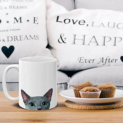 Russian Blue Cat Ceramic Coffee Mug Tea Cup, 11 OZ