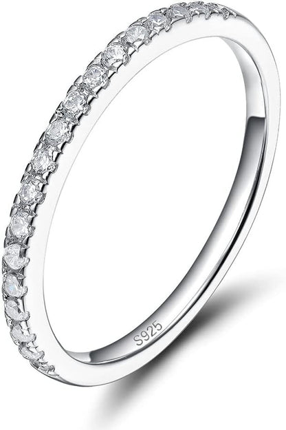 2Mm 925 Sterling Silver Wedding Band Cubic Zirconia Half Eternity Stackable Engagement Ring Size 3-13 - WORLD TIME VISITS