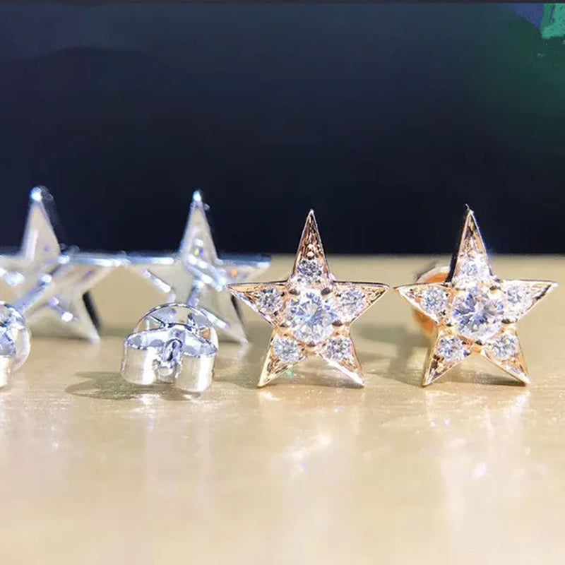 Dazzling Star Stud Earrings Round Cut Diamond Women Earrings Party Wedding Birthday Christmas Gifts S925 Silver Earrings Jewelry