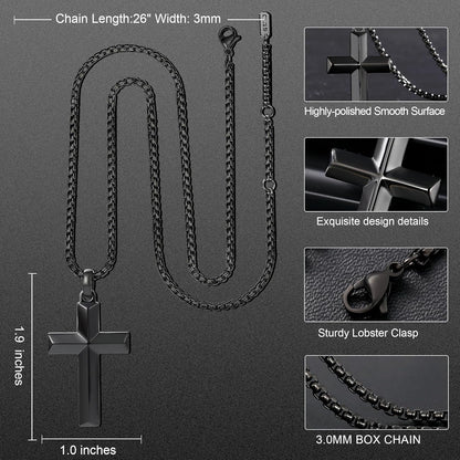 Cross Pendant for Men -18K Gold-Plated/Silver/Black Cross Necklace, Suitable for Men - Non Fading and 100% Waterproof Men'S Necklace, 24-26 Inch Box Adjustable Chain - WORLD TIME VISITS