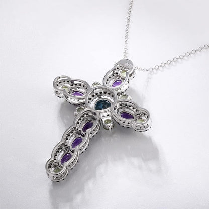 Women'S Stunning Colorful Diamond Cross Pendant Sterling Silver Chain Gemstone Cross Necklaces 18", Various Styles