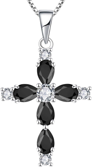 Cross Necklace for Women 925 Sterling Silver Halo Gemstone Pendant Birthstone Religious Jewelry for Mom