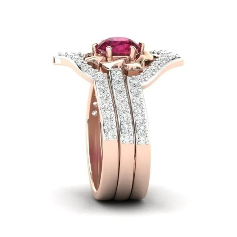 New High Quality  Rose Gold Natural Ruby Diamond Ring Ladies Engagement Wedding Ring Anniversary Ring Jewelry Size 5-12