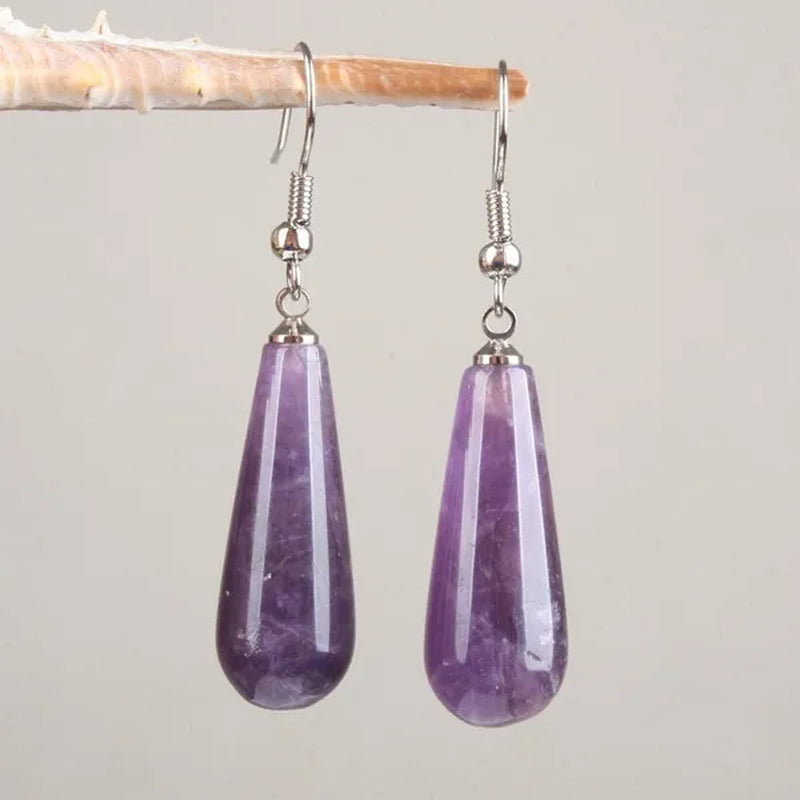 1Pair Option 29X10MM Water Drop Amethyst Clear Quartz Lapis Lazuli Turquoise Rose Quartz Opal Tiger Eye Drop Earrings