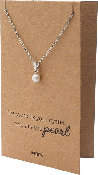 Pearl Pendant Necklace, Beach Themed Charm Mother'S Day Gifts with Inspirational Greeting Card, Stainless Steel Adjustable Chain 16" to 18"