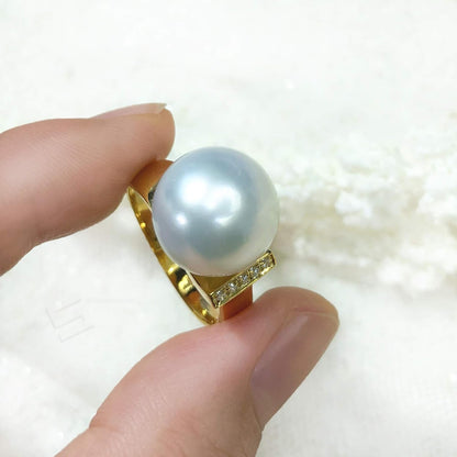 Authentic South Sea Pearl Gold Ring, Australian South Sea Cultured Pearl in 9K Wide Band Ring, AAA Grade South Sea Pearl Ring, Size 8-8 2/1 (US 8)