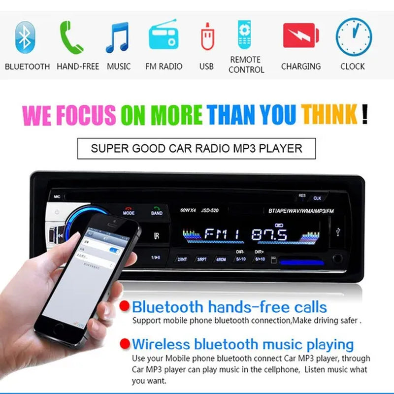 1DIN In-Dash Car Radio Stereo Remote Control Digital Bluetooth Audio Music Stereo 12V Car Radio USB/SD/AUX-IN Mp3 Player