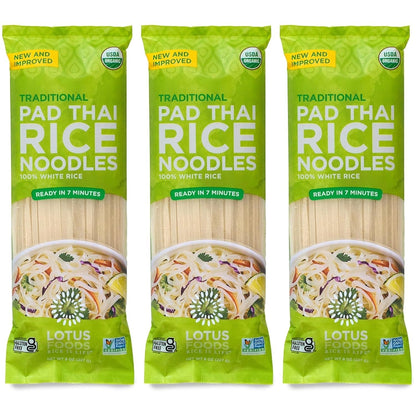 Traditional Pad Thai Rice Noodles - Pad Thai Noodles, Asian Noodles, Gluten Free Noodles, Rice Noodles, Whole Grain, Non GMO, USDA Organic - 8 Oz (Pack of 3)