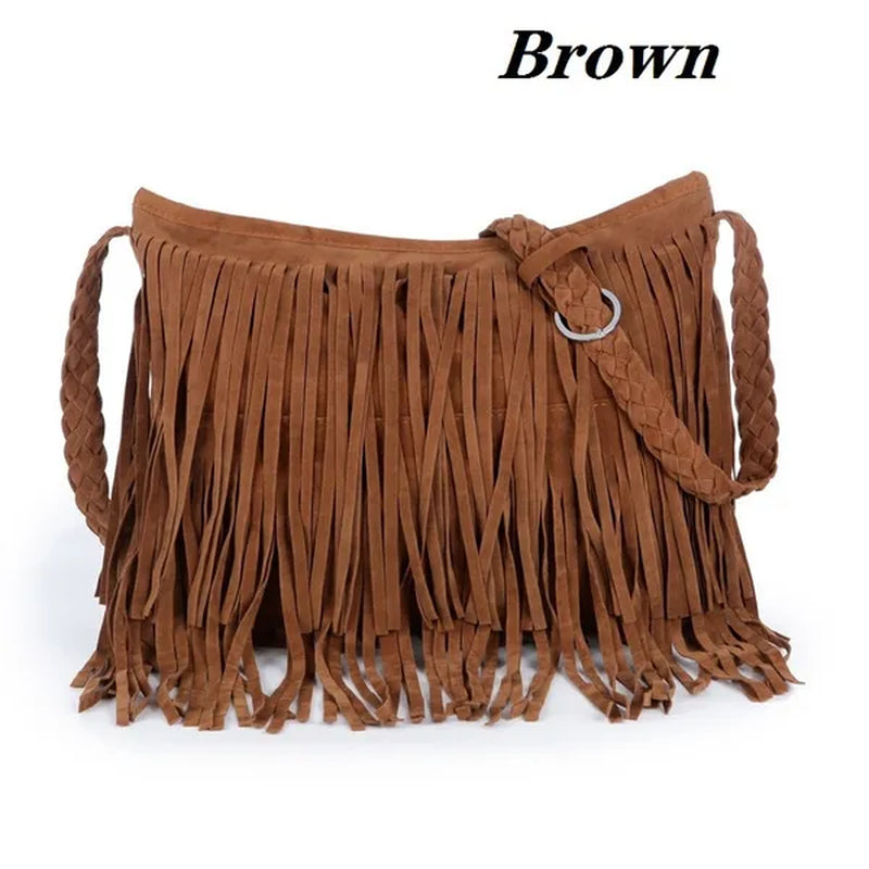 Womens Fashion Faux Suede Fringe Tassel Shoulder Bag Beach Handbags Messenger Bag（6 Colors） - WORLD TIME VISITS
