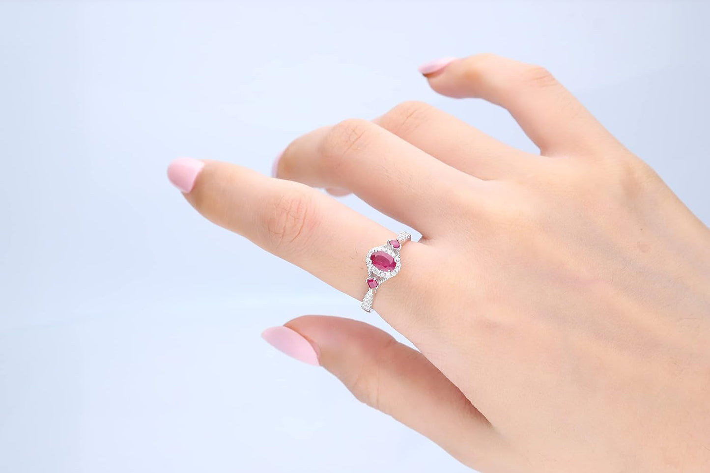 10K White Gold Mozambique Genuine Ruby Ring with Diamonds for Women | Ethically, Authentically & Organically Sourced (Oval-Cut) Shaped Ruby Hand-Crafted Jewelry for Her | Ruby Ring for Women