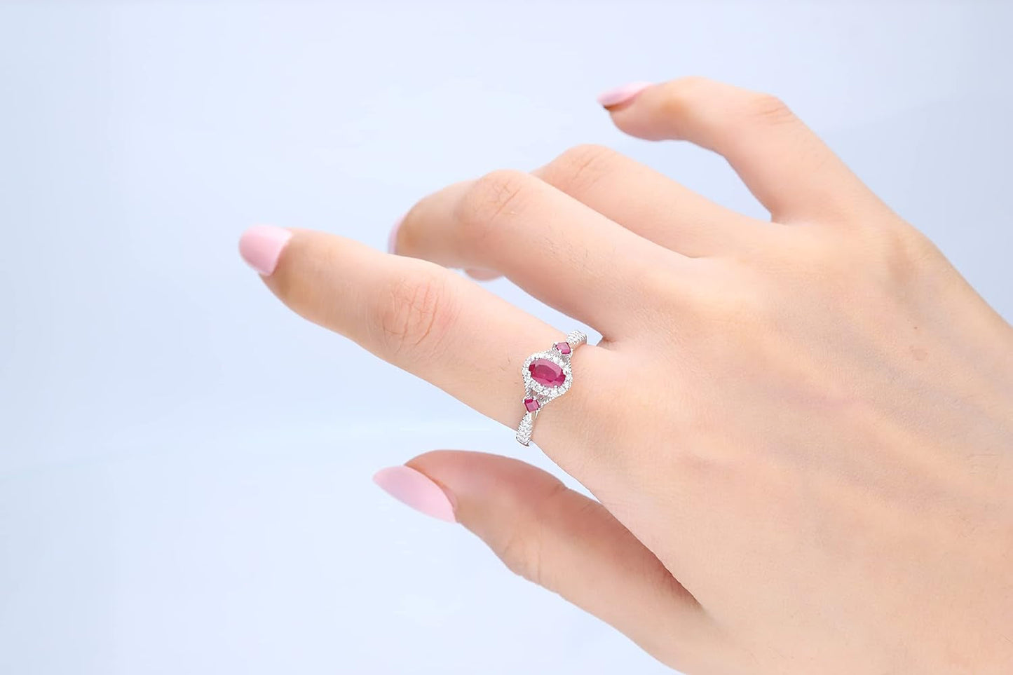 10K White Gold Mozambique Genuine Ruby Ring with Diamonds for Women | Ethically, Authentically & Organically Sourced (Oval-Cut) Shaped Ruby Hand-Crafted Jewelry for Her | Ruby Ring for Women