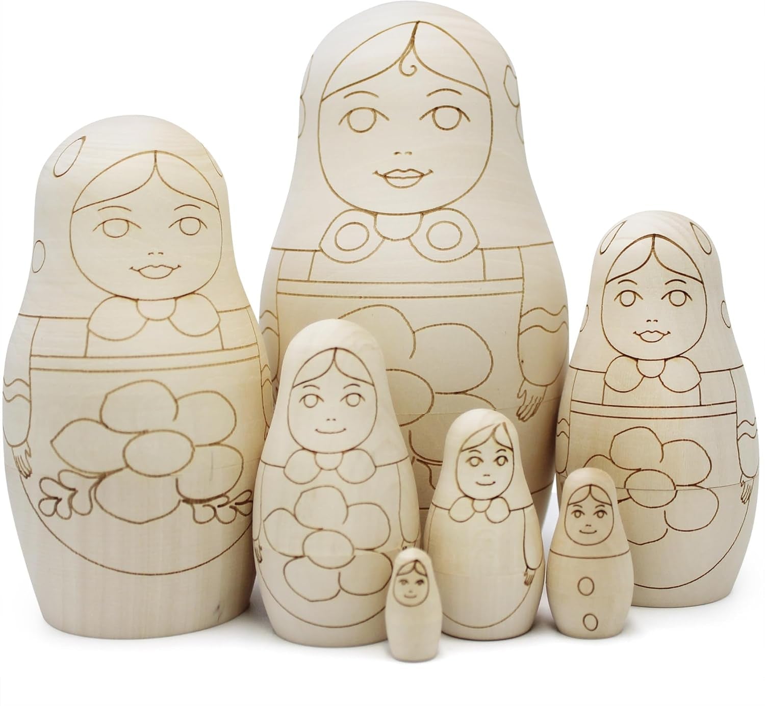 Unfinished Nesting Dolls Blank Set of 7 Pcs - Wooden Crafts to Paint Your Own Matryoshka - Blank Russian Nesting Dolls Unpainted - Russian Dolls Blank - WORLD TIME VISITS