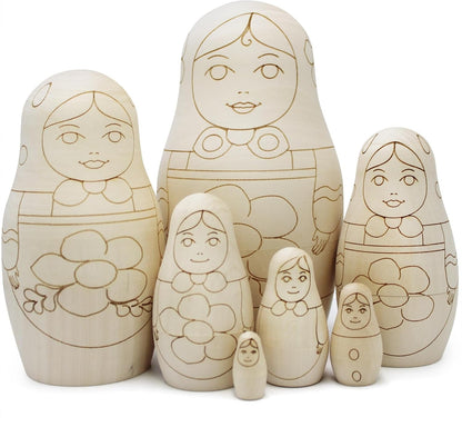 Unfinished Nesting Dolls Blank Set of 7 Pcs - Wooden Crafts to Paint Your Own Matryoshka - Blank Russian Nesting Dolls Unpainted - Russian Dolls Blank - WORLD TIME VISITS