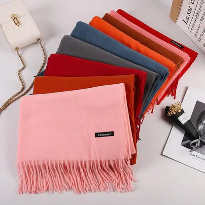 Women Cashmere Wool Scarf Wraps Warm Blanket Scarves Women Solid Color Cashmere Scarves with Tassel Poncho Cashmere Scarfs