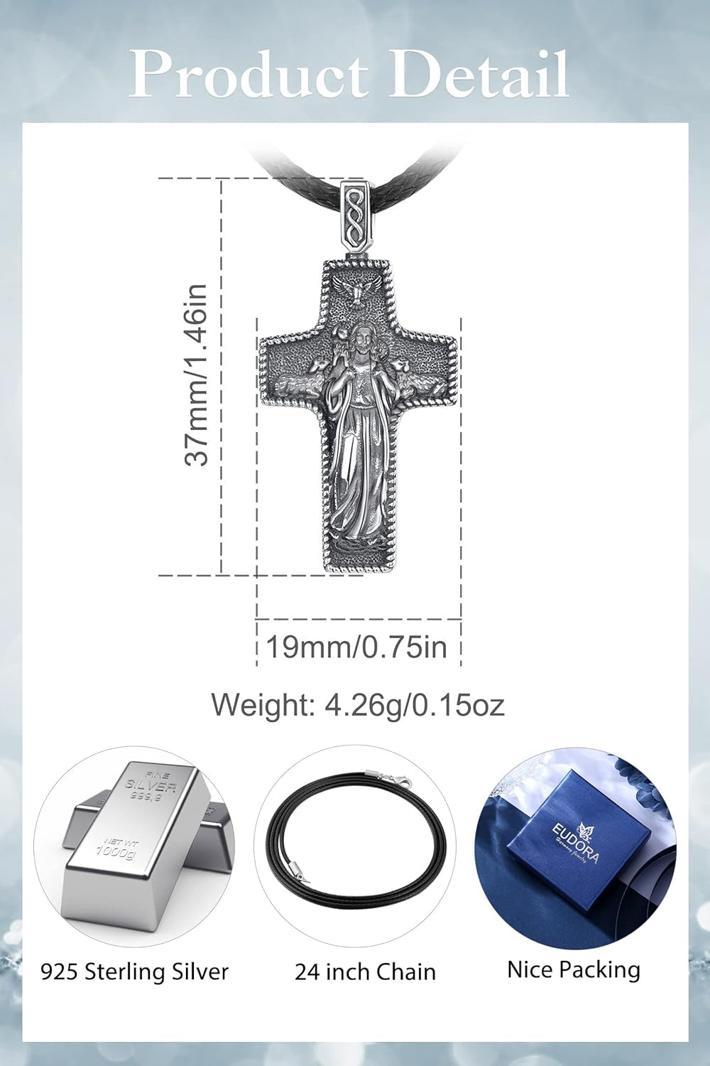 925 Sterling Silver St Christopher/St Benedict/St Michael/Virgin Mary/San Judas Tadeo/Good Shepherd Cross/Archangel Necklace Medal Pendant Protection Religious Amulet Jewelry for Men Women