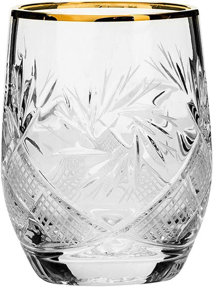 SET of 6 Russian Cut Crystal Shot Shooter Glasses 24K Gold Rimmed 1.7 Oz. Vodka Liquor Old-Fashioned Glassware Hand Made