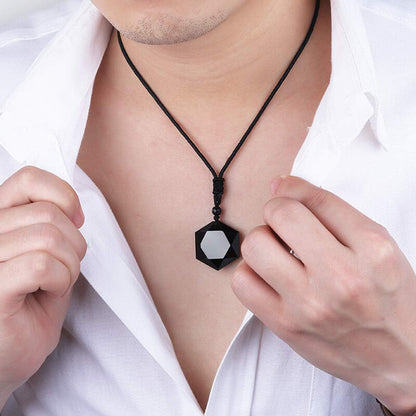 Women'S Necklaces Men'S Necklaces Pure Natural Obsidian Hexagon Pendant Necklace Adjustable Cord Gemstone Pendant Religious Jewelry for Men Women