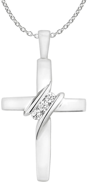 10K Diamond Three-Stone Cross Pendant Necklace Religious Jewelry (0.05Cttw, I-J/I2-I3) 18"