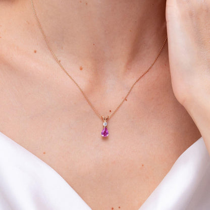 Natural Pink Sapphire Teardrop Pendant with Diamond in 14K Solid Gold/Platinum | Birthday, Engagement, Anniversary, Wedding Jewelry Gift for Women