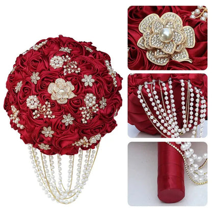 Exquisite Hand-made Pearl Diamond Brooch Wedding Bouquets Beaded Diamond Chains Decorate The Bridal Bouquet Bridesmaid Holding Flowers