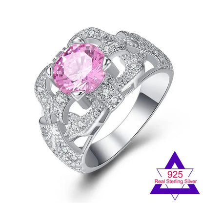 Round Cut Rainbow & Pink White Topaz Gemstone 100% 925 Sterling Silver Ring Size 6 7 8 9