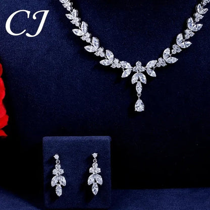CANDICE Luxury Marquise Cubic Zirconia Pave Bridal Big Flower Pendant Necklace Earrings Jewelry Set High Quality White Gold Plated Water Drop Wedding Brides Jewellry Accessories