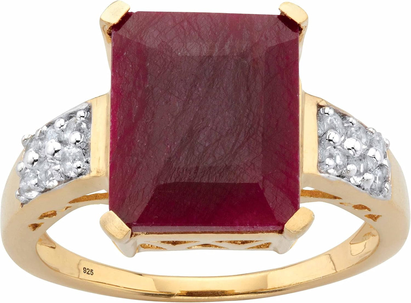 14K Gold over Sterling Silver Emerald Genuine Red Ruby and White Topaz Cocktail Ring