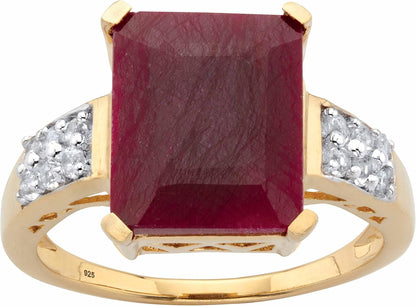 14K Gold over Sterling Silver Emerald Genuine Red Ruby and White Topaz Cocktail Ring