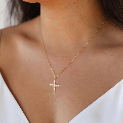 Cross Necklace for Women-Dainty Simple 14K Gold Plated Cross Pendant Cute Diamond Necklaces for Women Gold Jewelry