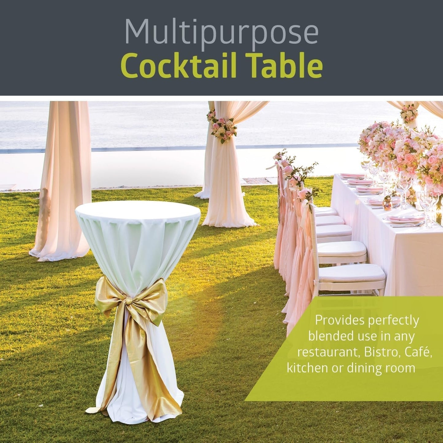 Santina, Single round Cocktail Bar, Pub, and Bistro High Top Table with Black Top and Base