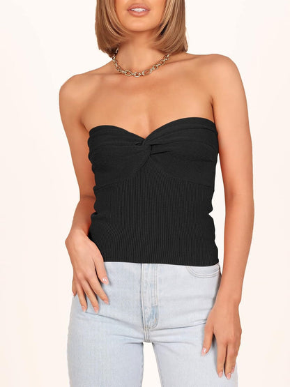 Women Crop Tube Tops Bandeau Strapless Ribbed Knit Twist Knot Y2K Corset Tanks Top 2025 Summer Vacation Outfits
