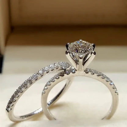 Fashion Simple 925 Pure Silver round White Diamond Engagement Wedding Anniversary Love Ring Size 6-10