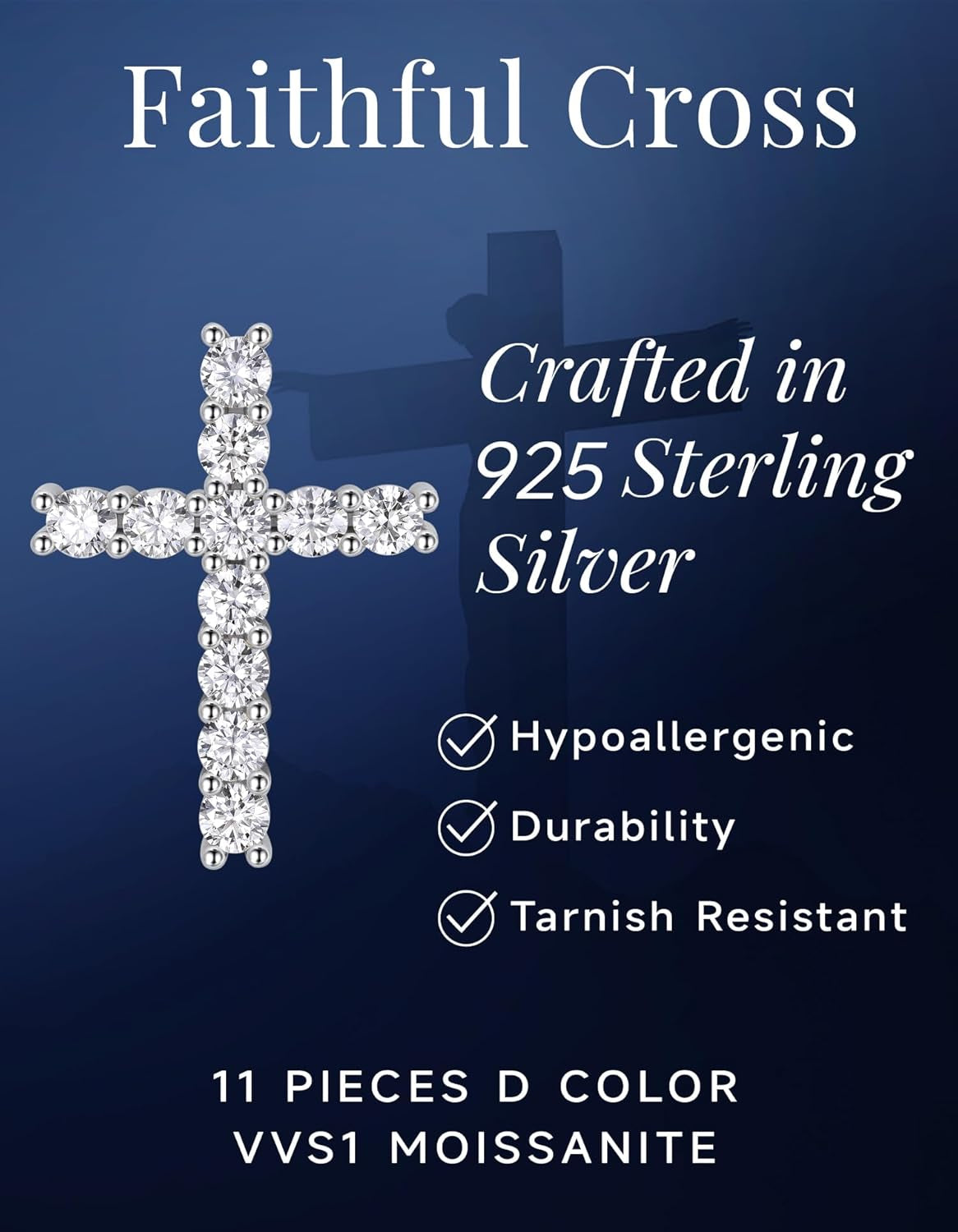 Cross Necklace for Women, Christian Gifts for Her, Moissanite Cross Pendant, 925 Sterling Silver Necklaces Religious Anniversary Birthday Gifts for Women-