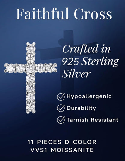 Cross Necklace for Women, Christian Gifts for Her, Moissanite Cross Pendant, 925 Sterling Silver Necklaces Religious Anniversary Birthday Gifts for Women-