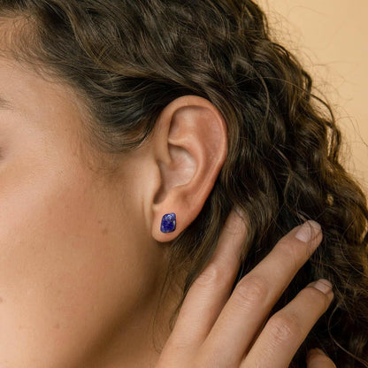 Lapis Lazuli Stud Earrings, Small Earrings for Second Hole, Everyday Earrings for Women, December Birthstone Jewelry for Men