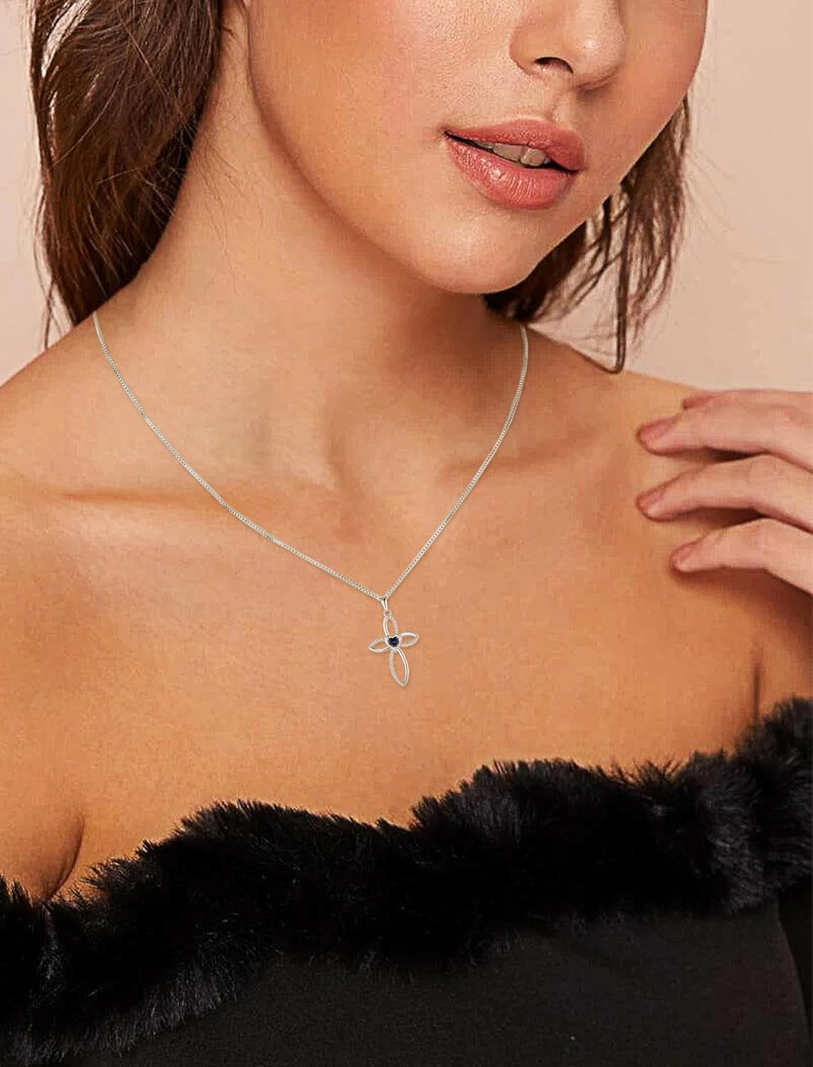 Celtic Knot Cross Necklace Sterling Silver Crucifix Pendant Heart Birthstone Religious Jewelry for Women - WORLD TIME VISITS