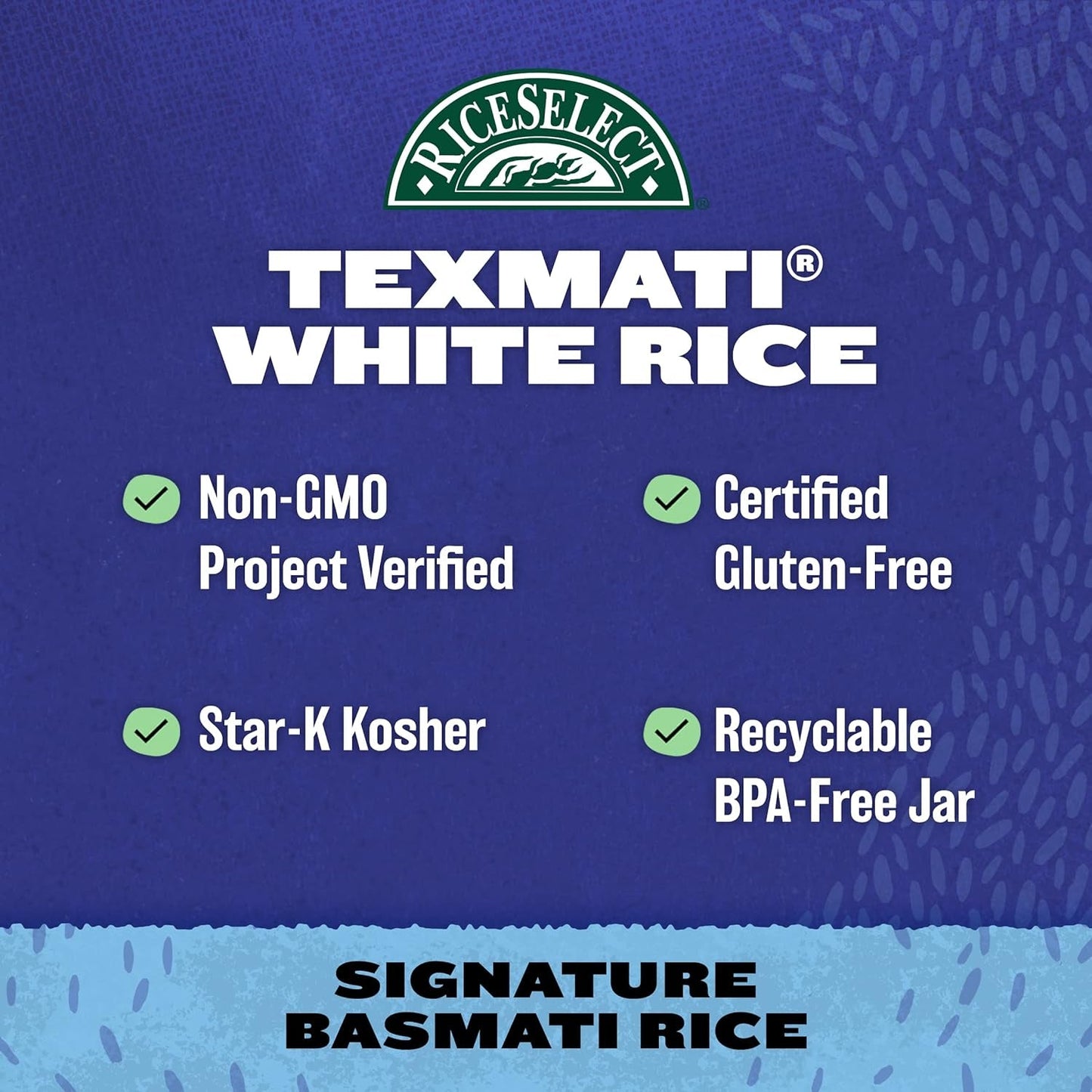 Texmati White Rice, Long-Grain Basmati Rice, Premium Gluten-Free Rice, Non-Gmo, Star-K Kosher, 32-Ounce Jar
