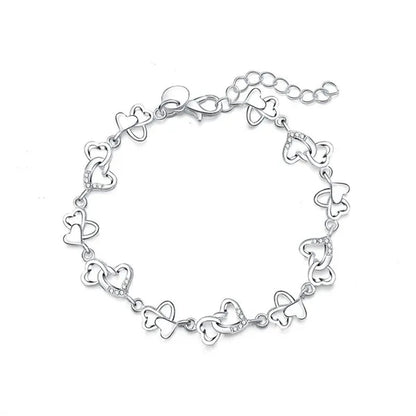 925 Sterling Silver Heart To Heart Chain Bracelet for Women Wedding Engagement Party Jewelry
