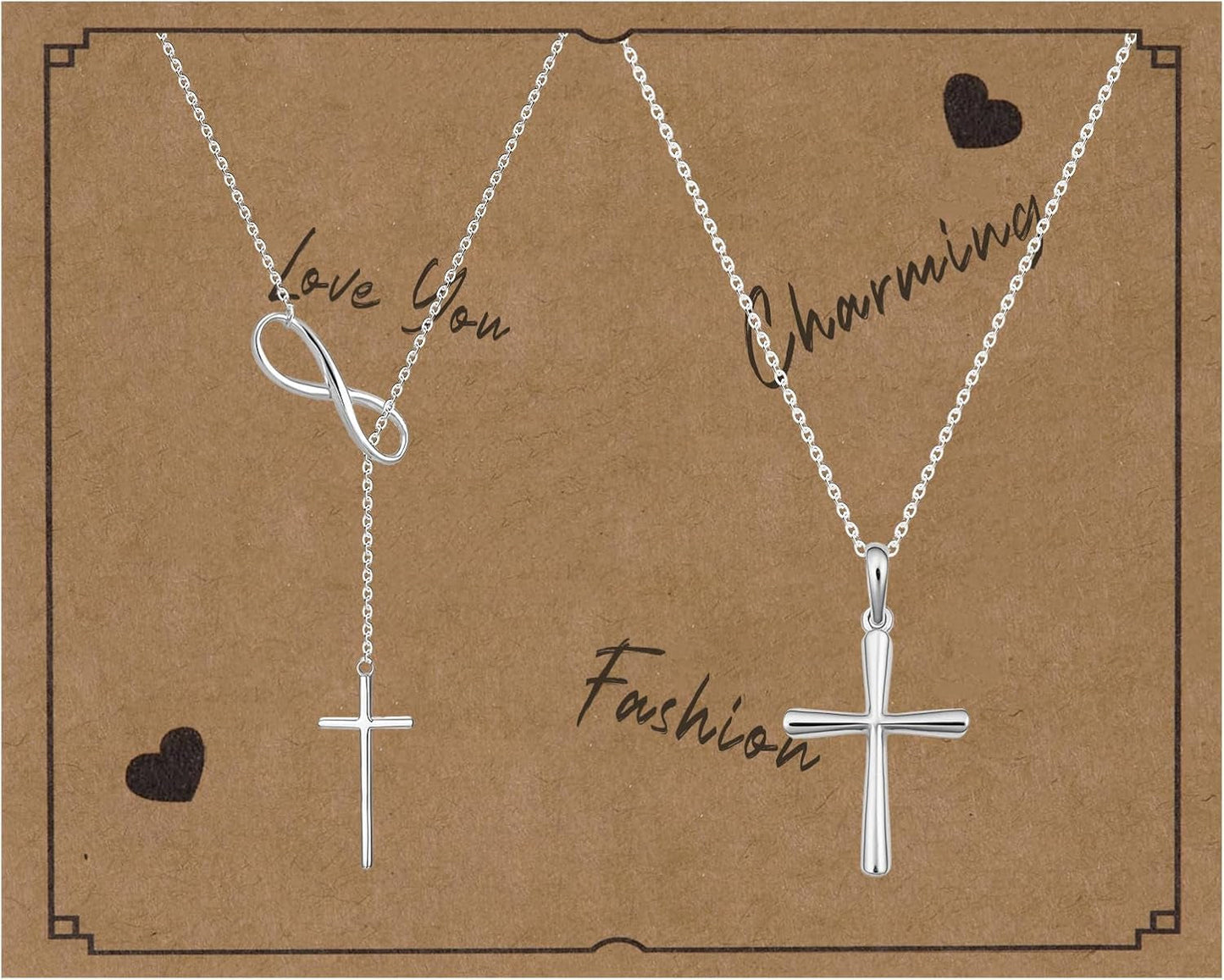 2 Pcs Cross Necklace for Women, Gold/Sterling Silver Plated Dainty Cross Pendant Necklace, Adjustable Chain, Trendy Gold Jewelry Gift for Women and Men