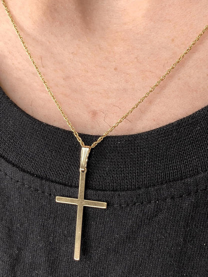 Cross Crucifix Religious Pendant, 1/20 14K Yellow Gold, 1.33 Inch Length, Solid Metal, Unisex, Made in USA