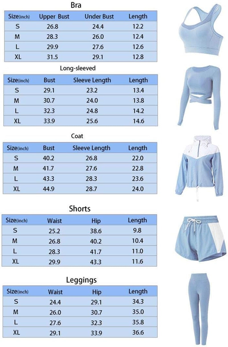 Workout Sets for Women 5 PCS Yoga Outfits Activewear Tracksuit Sets