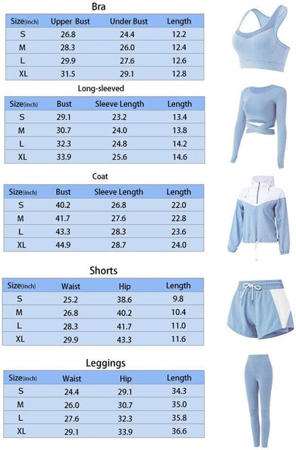 Workout Sets for Women 5 PCS Yoga Outfits Activewear Tracksuit Sets