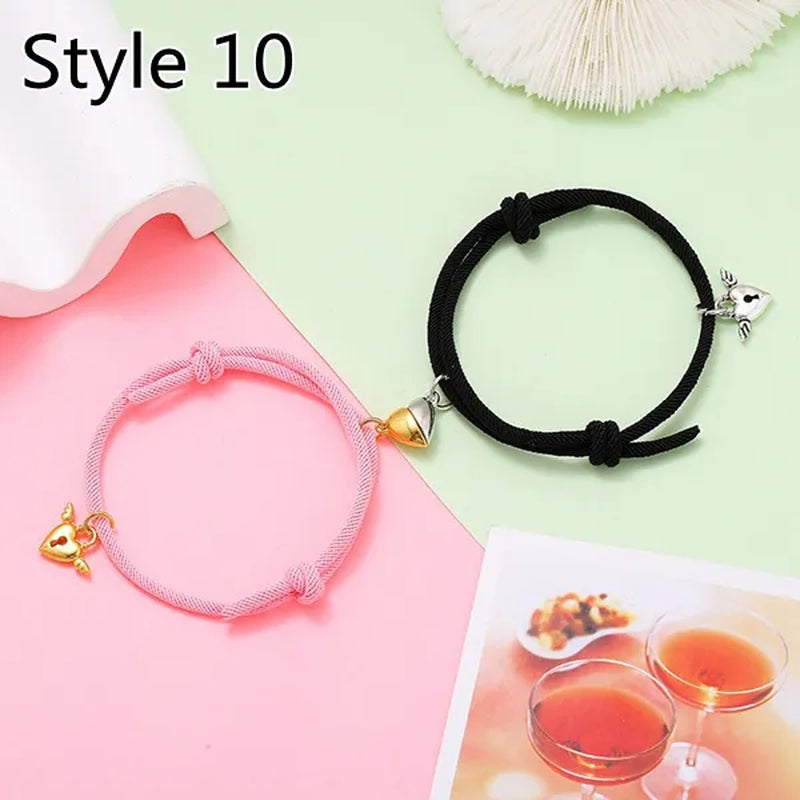 2Pcs Magnetic Bracelet Stainless Steel Heart Pendant Charm Couple Bracelets for Lover Friend Men Women Braid Rope Bracelets
