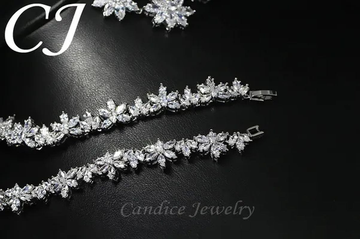 CANDICE Platinum Plated Marquise CZ Stone Wedding Necklace and Earring Bridal Jewelry Sets